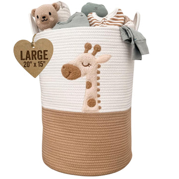 Giraffe Baby Laundry Basket, Tall Woven Rope Nursery Hamper, 20x15 in