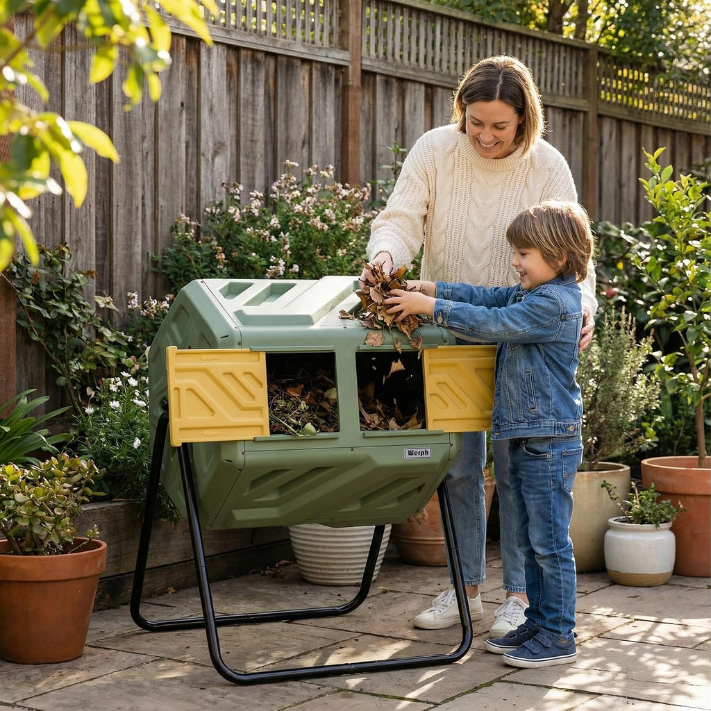 43 Gal Outdoor Compost Bin for Garden & Kitchen Waste, Grass Green | Fast Assembly, Dual Chamber with Aeration