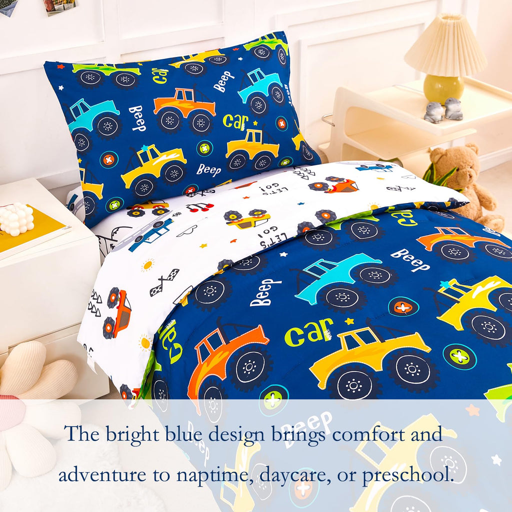 Car Toddler Boy Bedding Set Blue, 4 Pieces