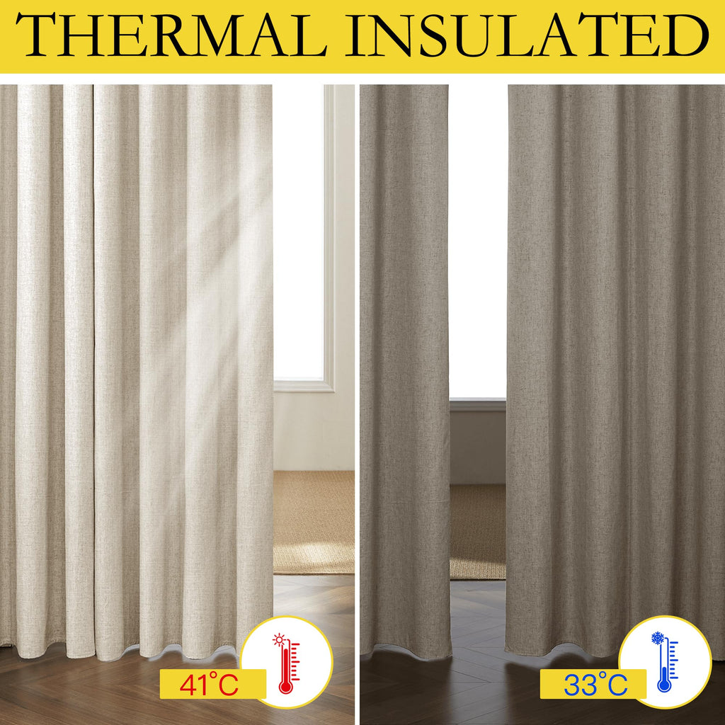 Natural 100% Blackout Linen Curtains 84 inch Long Burg, 1 Pair, 52" Width Each Panel, Farmhouse Thick Completely