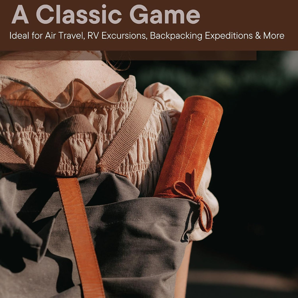 Roll-up Portable Suede Deluxe Backgammon Game Set- Elegant Design Engraved Wood Stones Pop-Up Playing Field - Set of 30