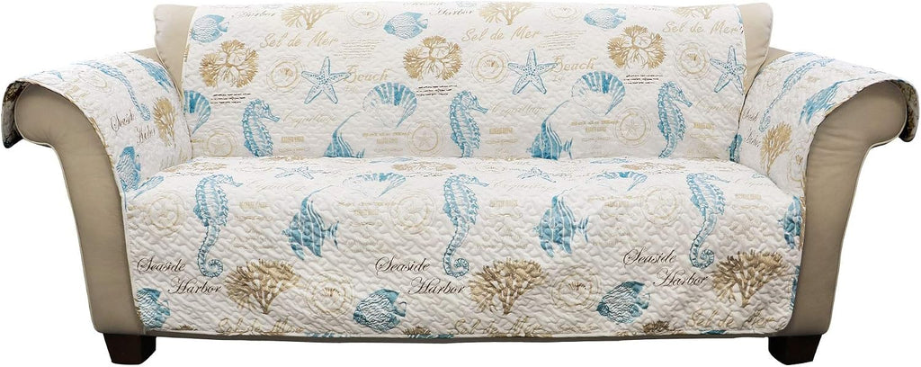 Harbor Life Furniture Protector, Couch Cover, 116" W x 75" L, Blue & Taupe - Sofa Covers Washable - Nautical - Sofa