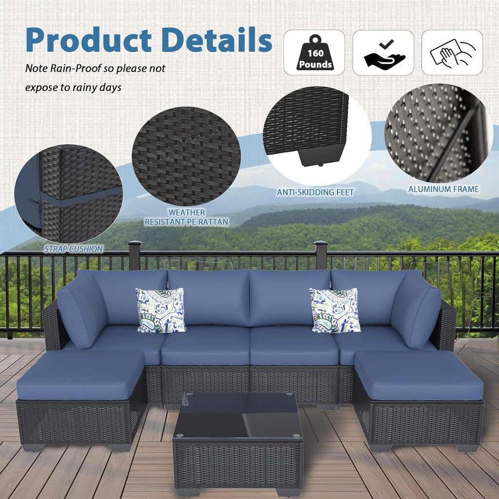 7 Piece Outdoor Patio Furniture Set, Outdoor Sectional Conversation Furniture Chair with Coffee Table