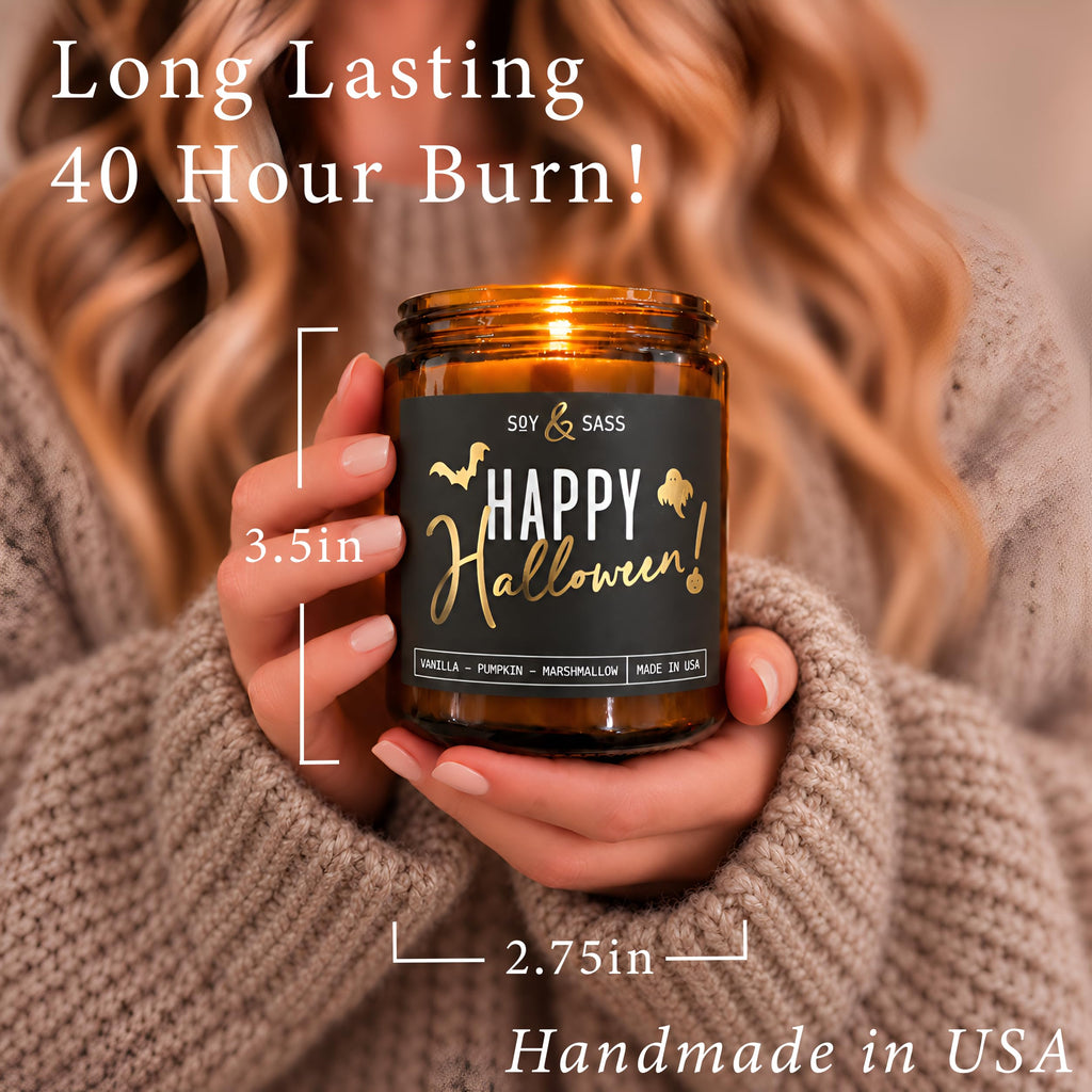 Happy Halloween Candle - Vanilla Pumpkin Marshmallow Scent, Made in USA