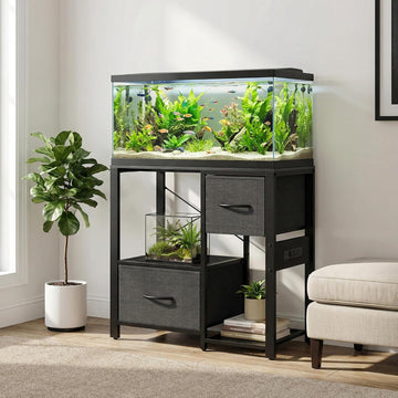20-29 Gallon Fish Tank Stand, Power Outlets, 4-Tier Open Storage