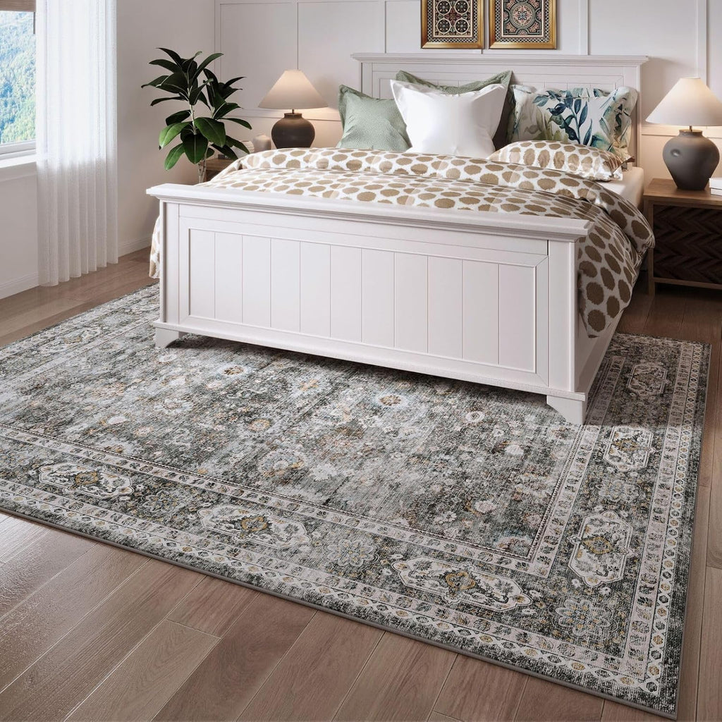 9x12 Rug Washable Boho Soft Large Area Rug Non-Slip Faux Wool Vintage Rug for Living Room, Farmhouse