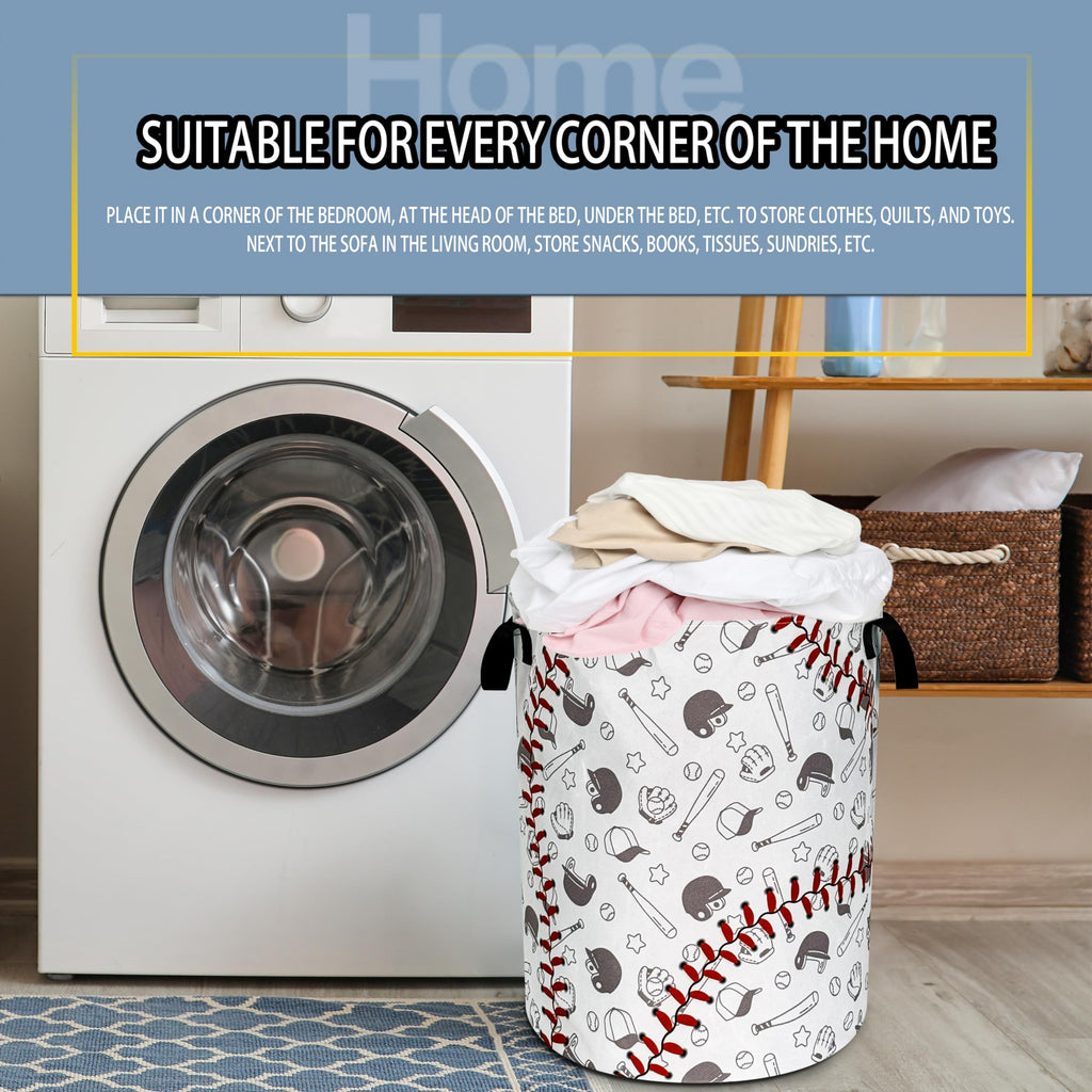 Baseball Pattern Laundry Basket Foldable Waterproof Hamper 18.9 x 16.5 Inch