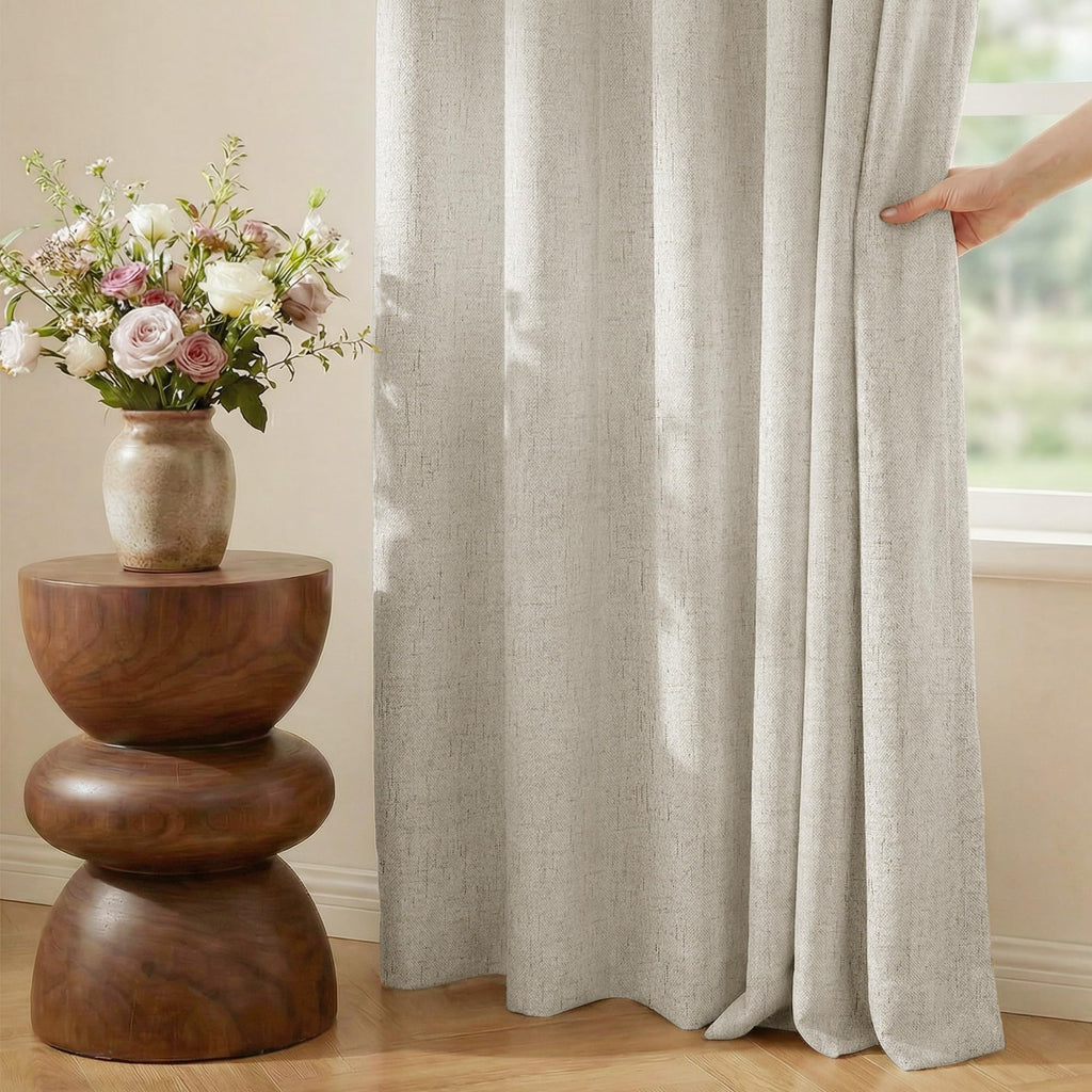 100% Blackout Linen Sliding Door Curtains with White Liner Composite, Grommet Extra Wide Window Treatments Room
