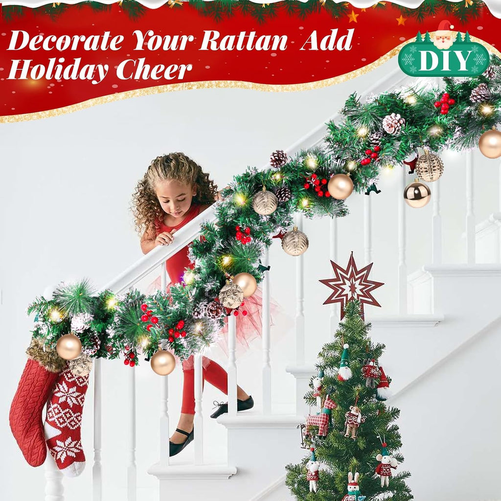 With Lights, Timer Artificial Lighted Garland Indoor for Stairs, Fireplace, 50 Lights Green Garland, Christmas