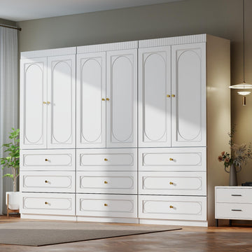 Armoire Wardrobe Closet with Drawers: 74" Tall White Wardrobe Closet with Doors, Large Bedroom Armoires for Clothes