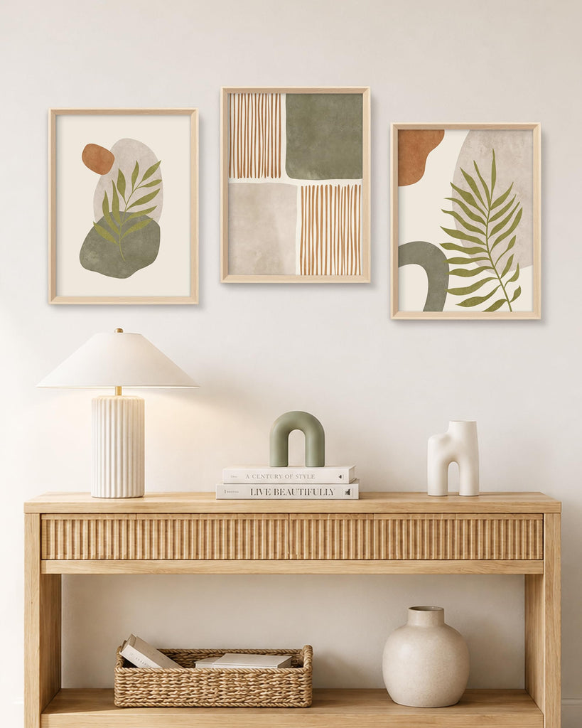 Abstract Botanical Geometric Framed Wall Art Set of 3 12x16IN