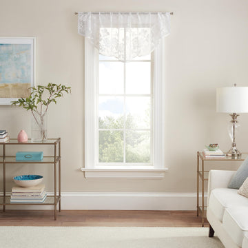 Sherry Lace Lightweight Elegant Floral Sheer Rod Pocket Cafe Window Valance Curtain, 54 in x 22 in, White