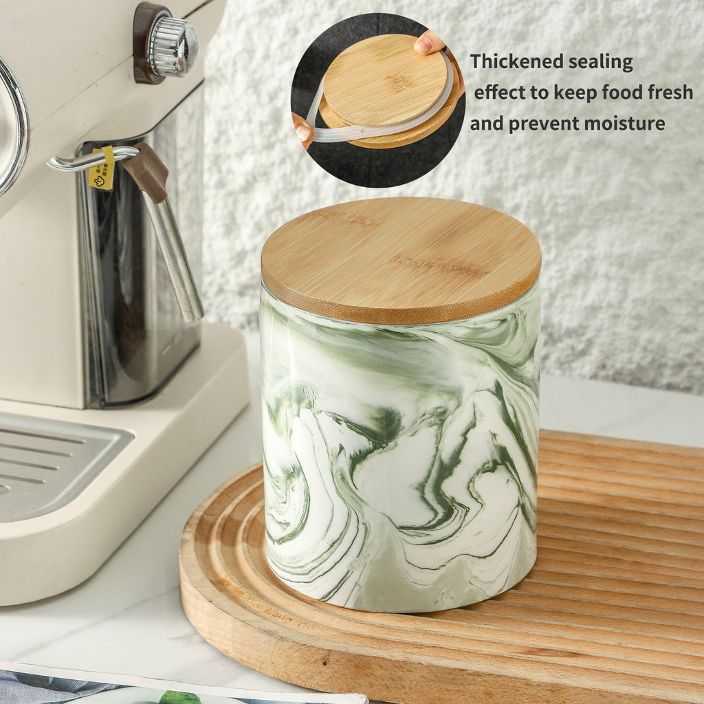 Green Food Storage Jar Strong Ceramic Storage Canisters with Airtight Seal Bamboo Lid Modern Design Seal Damp-Proof