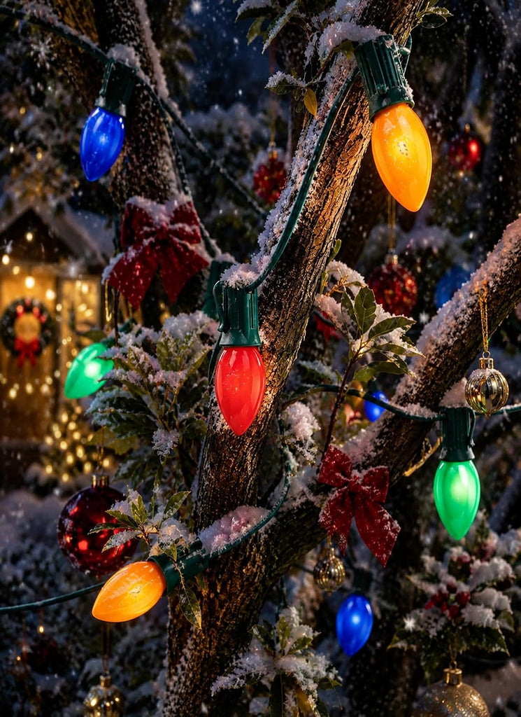 C9 Christmas Lights Outdoor 100FT Multicolor LED String Lights 100+4 Bulbs IP65 Waterproof Connectable Warm White