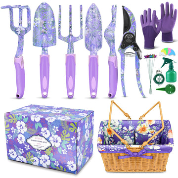 43Pcs Garden Tools Set with Basket, Floral Gardening Hand Tools, Gardening Gifts for Women and Plant Lovers, Heavy