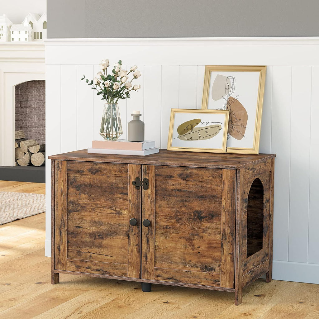 Litter Box Enclosure, Cat Litter Box Furniture with Removable Divider, Large Hidden Litter Box Furniture, Wooden Cat