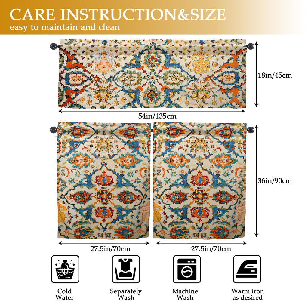 Boho Kitchen Curtains Valances Set 3 Piece Windows Decor
