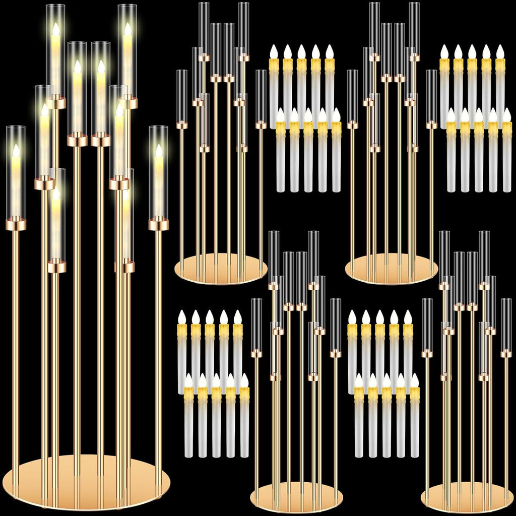 4 Pcs 10 Arm Wedding Gold Candelabra Floor Centerpieces with 40 LED Candle 46.5'' Tall Candlestick Metal Holder with