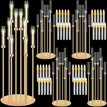 4 Pcs 10 Arm Wedding Gold Candelabra Floor Centerpieces with 40 LED Candle 46.5'' Tall Candlestick Metal Holder with