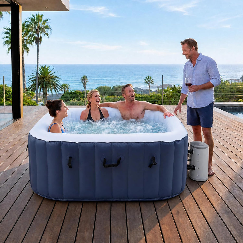 6ft Inflatable Hot Tub, 4-Person Outdoor Spa with 94 Air Jets & Heater | Square 40 °C Powerful Heating & Soothing