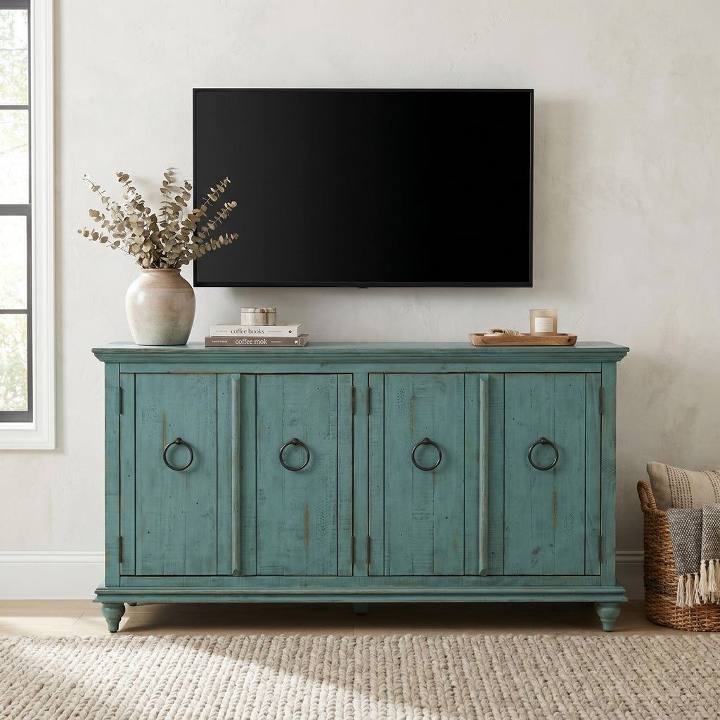 Garden District 65" Solid Wood TV Stand, Turquoise