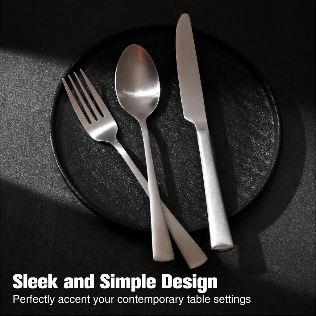 Silverware Set, 18/10 Stainless Steel Flatware Set for 6, Matte Satin Finish Forged Cutlery Set Dishwasher