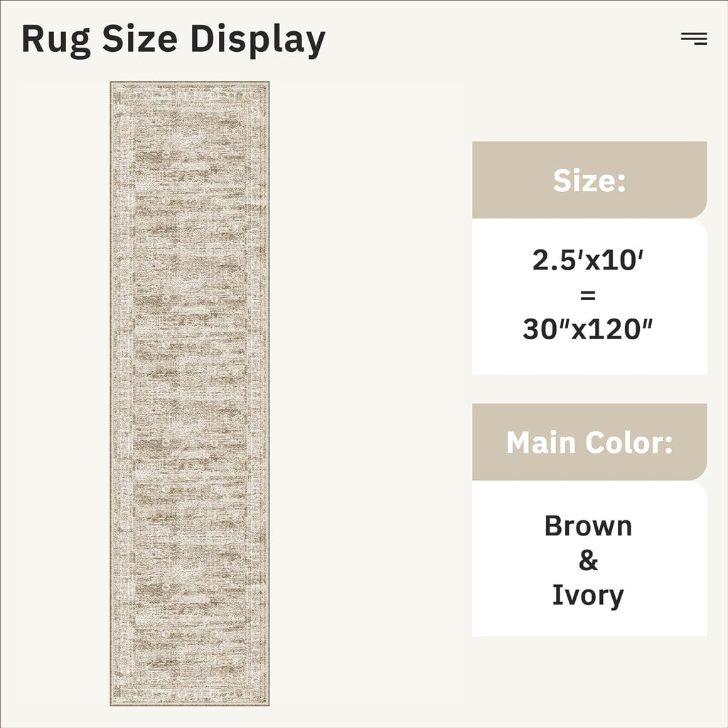 Runner Rug 2'6" x 10' Washable Non-Slip Runner Rugs for Kitchen Bathroom Laundry Room Vintage Ultra 