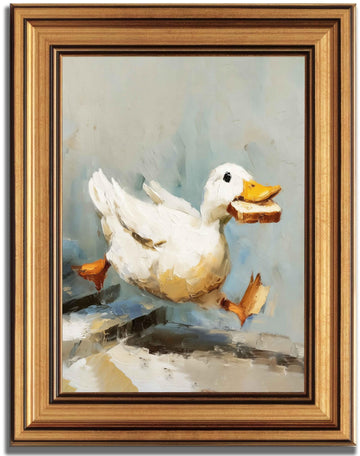Gold Framed Duck Canvas Wall Art Fun Silly Goose Painting Decor Pictures Farmhouse Animal White Duck Posters Prints
