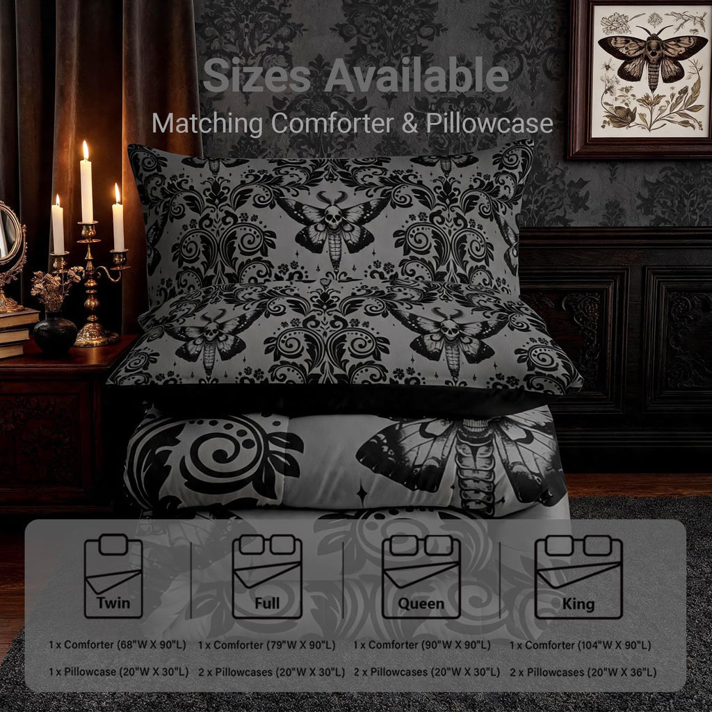 Gothic Death Moth Damask Comforter Set Queen Size Bedding Set