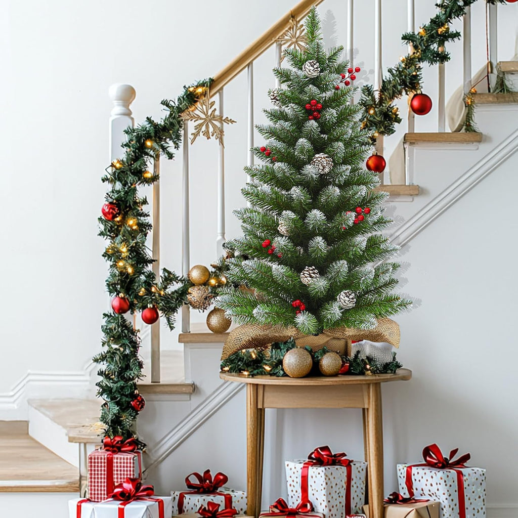 Timer - 3FT Artificial Mini Christmas Tree, Snowy Tabletop Christmas Tree