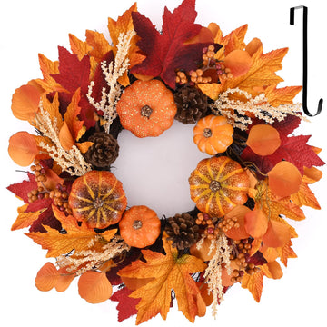 20 Inch Fall Wreaths Decorations Maples Autumn Wreath with Hanger