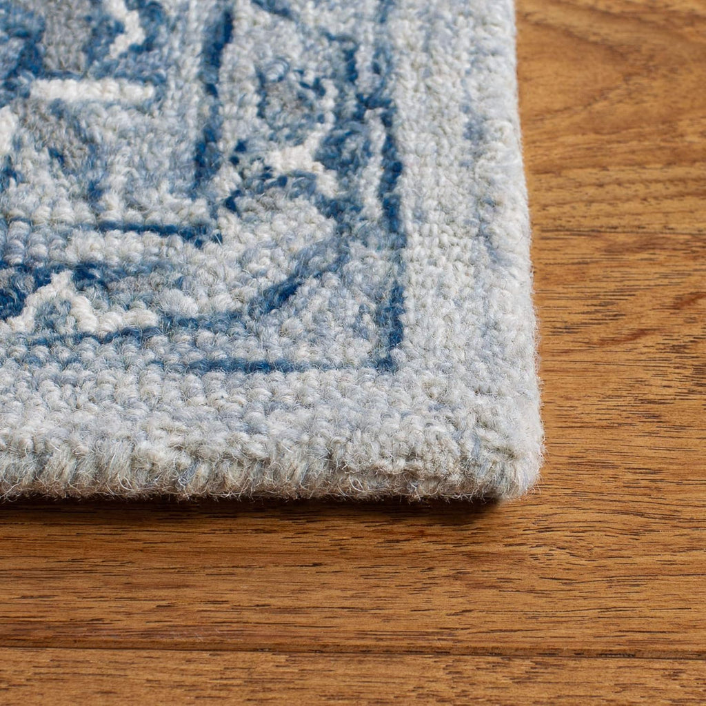 Micro-Loop Area Rug - 10' x 14', Light Blue & Ivory, Handmade Shabby Chic Wool