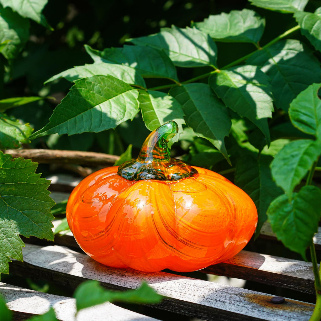 Blown Glass Pumpkin Figurine Orange Crystal Harvest Fall Thanksgiving Decor