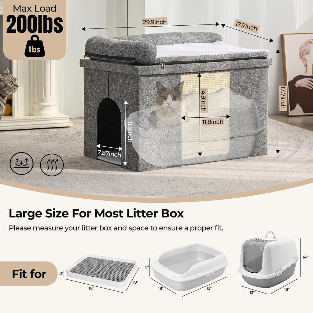 Cat Litter Box Enclosure Furniture, Hidden Litter Box with Cat Bed, Waterproof Odor Control Litter Box Cover, Dog