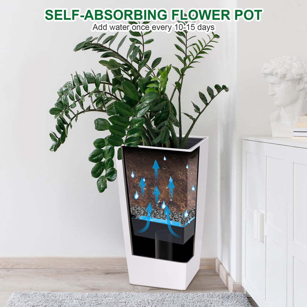 30" Tall Planter Set of 2, Heavy Duty Tall Planter, High Front Porch Planter Pots with Drainage Holes&Water Level