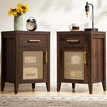 Tall Nightstands Set of 2 with Drawer Mid Century Modern Nightstand