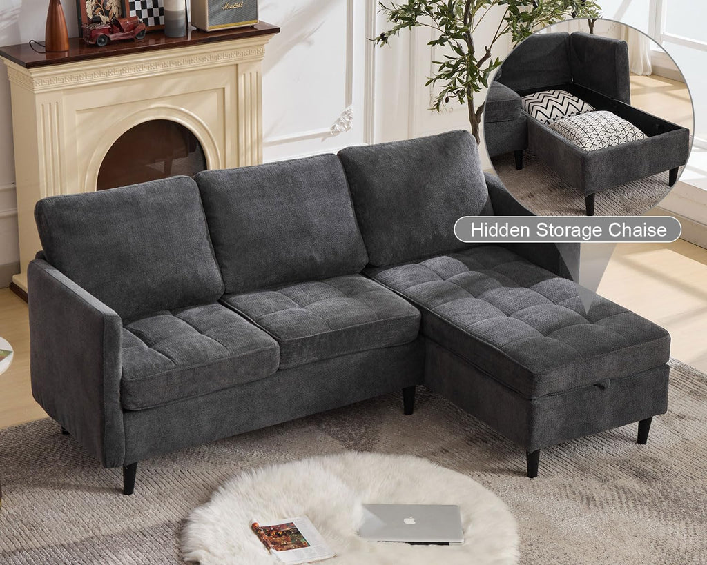 77.6" L-Shaped Sectional Couch with Storage Chaise, Convertible Sleeper Sofa Bed Modular Space-Saving with Type-C USB