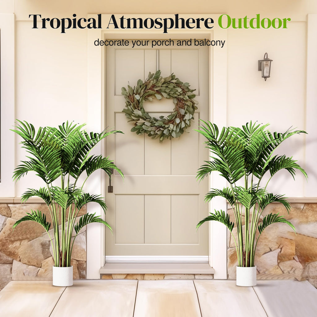 Artificial Palm Tree 4FT, Fake Tree with White Tall Planter 2 Pack, Faux Tropical Areca Floor Plant in Pot
