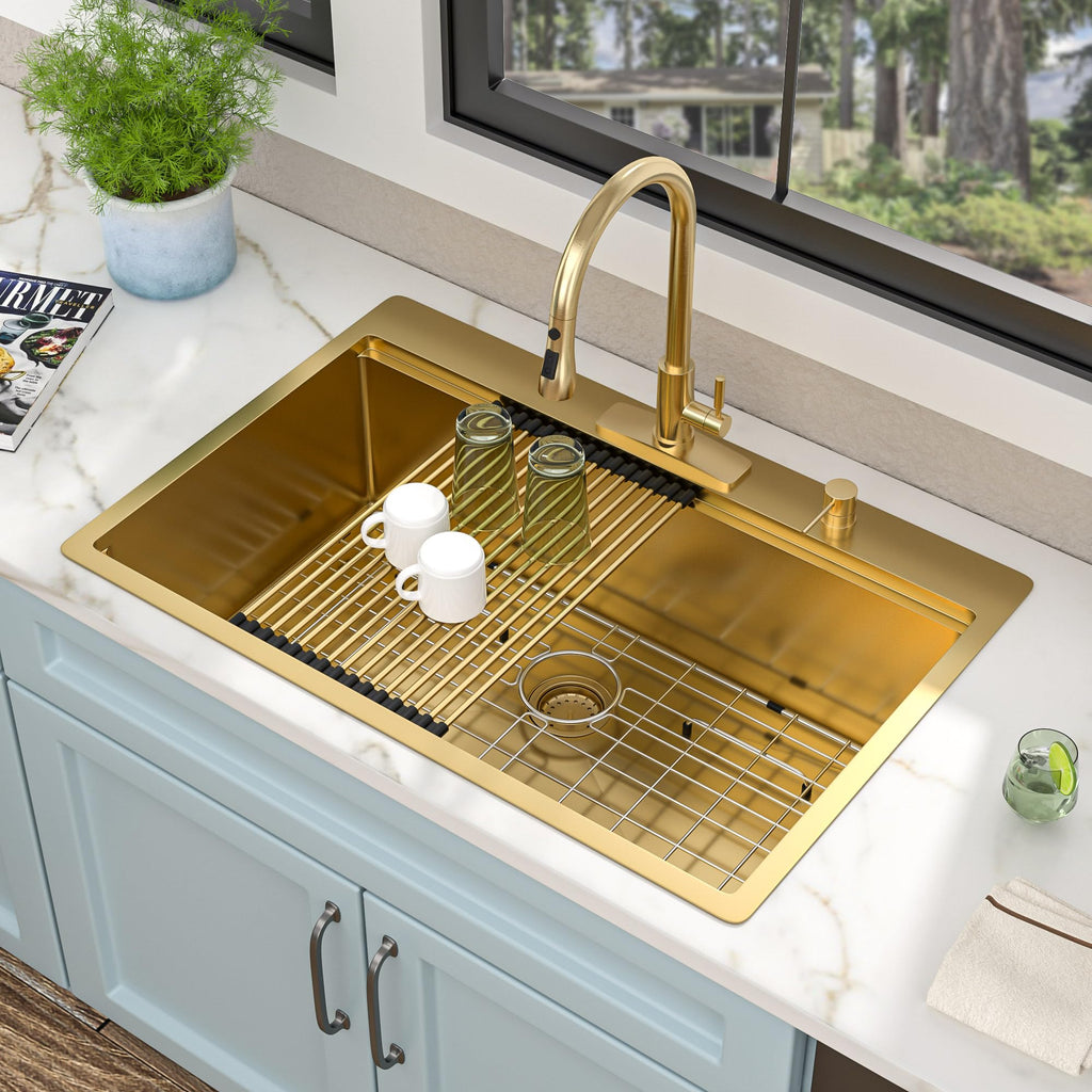 33"x22" Gold Drop Sink Ledge Workstation