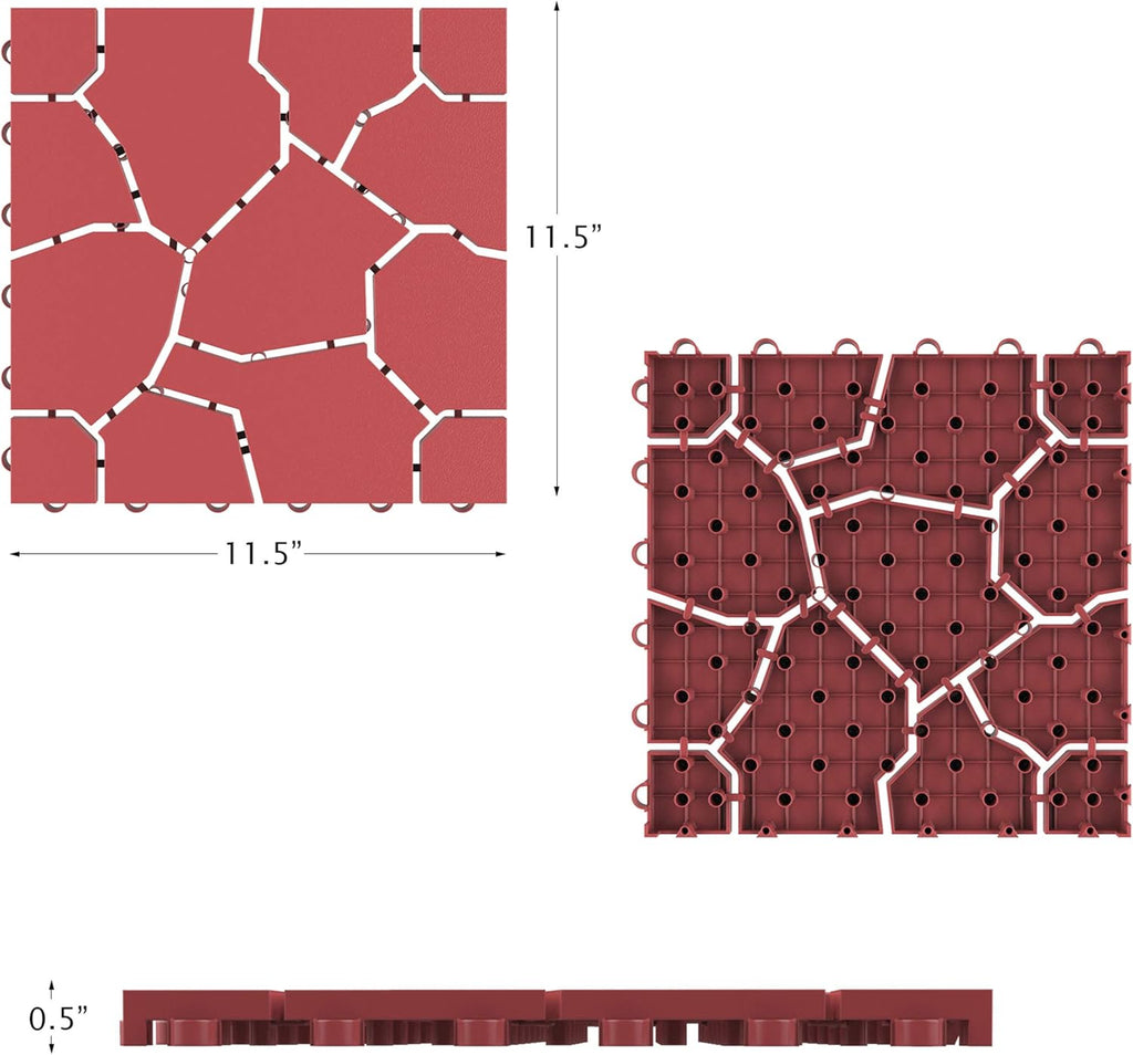 6-Pack Polypropylene Interlocking Patio Deck Tiles - Weather-Resistant Outdoor Flooring for Balcony, Porch, and Garage