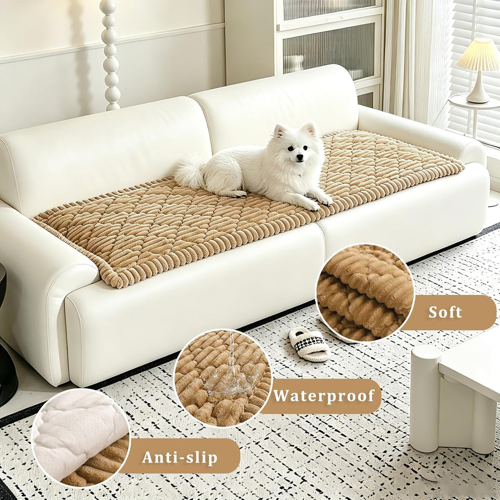 100% Waterproof Fuzzy Couch Cover for Dogs, Washable Non-Slip Pet Couch Covers for Sofa, Soft Thick Furniture