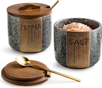 Salt and Pepper Containers for Countertop, Ceramic Salt Pepper Bowls - Set of 2