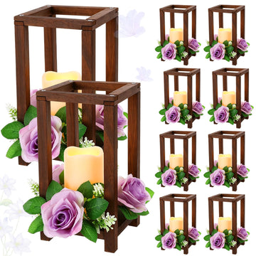 30 Pcs Wooden Wedding Lantern Centerpiece, Purple Rose, Brown
