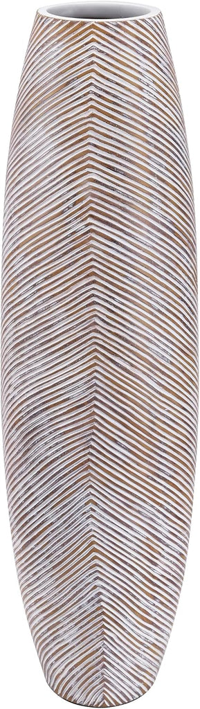Decorative Tall Floor Vase Decor, 34 inches, White Wash, Resin