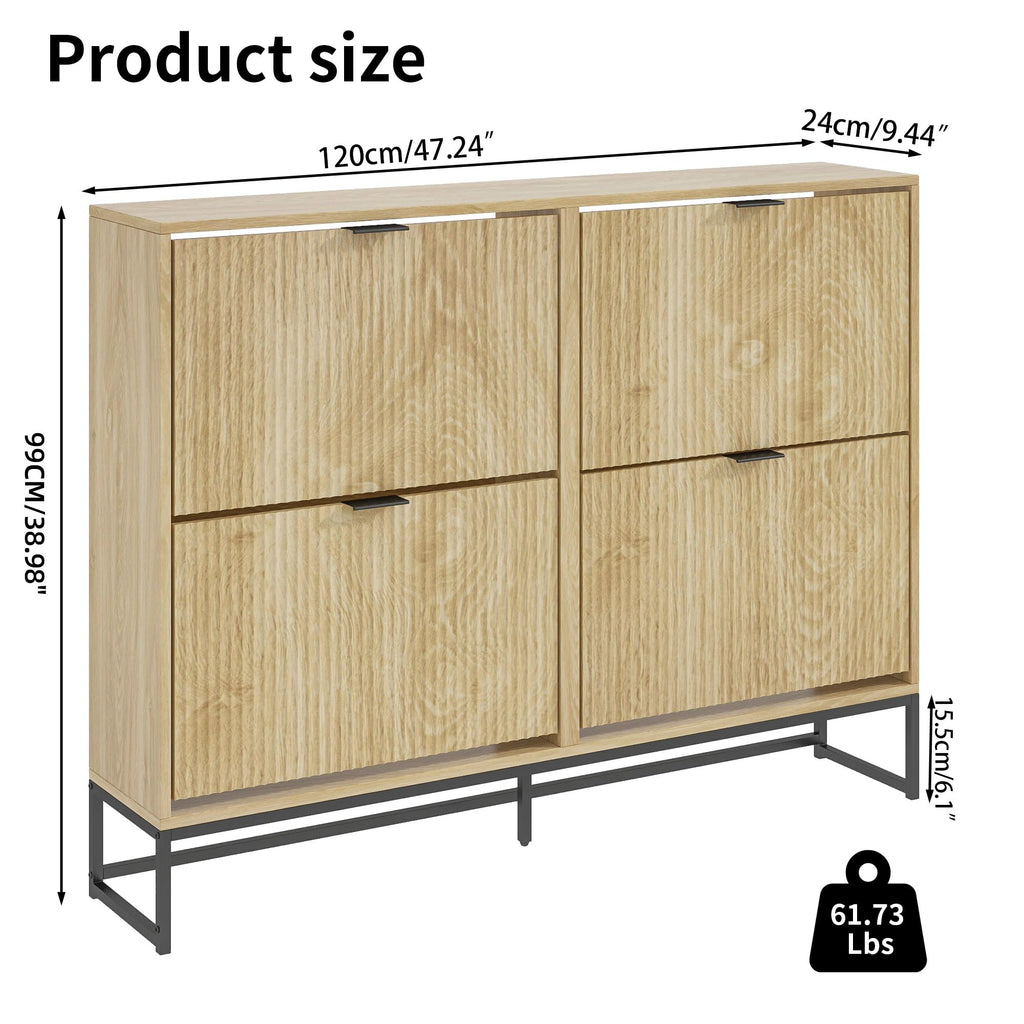 Shoe Cabinet Storage Slim Modern Shoe Rack Cabinet with 4 Flip Drawers Tipping Wooden Narrow Shoe Cabinet