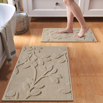 Bathroom Rugs Sets, Thin Non Slip Bath Mat Browm 16"x24"-2 Piece | Quick Dry Absorbent Washable Rubber Backing Bath