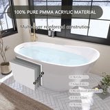 59" Free Standing Tub, Pure Acrylic Freestanding Bathtub, Stylish Stand Alone Contemporary Deep Soaking Bath Tub