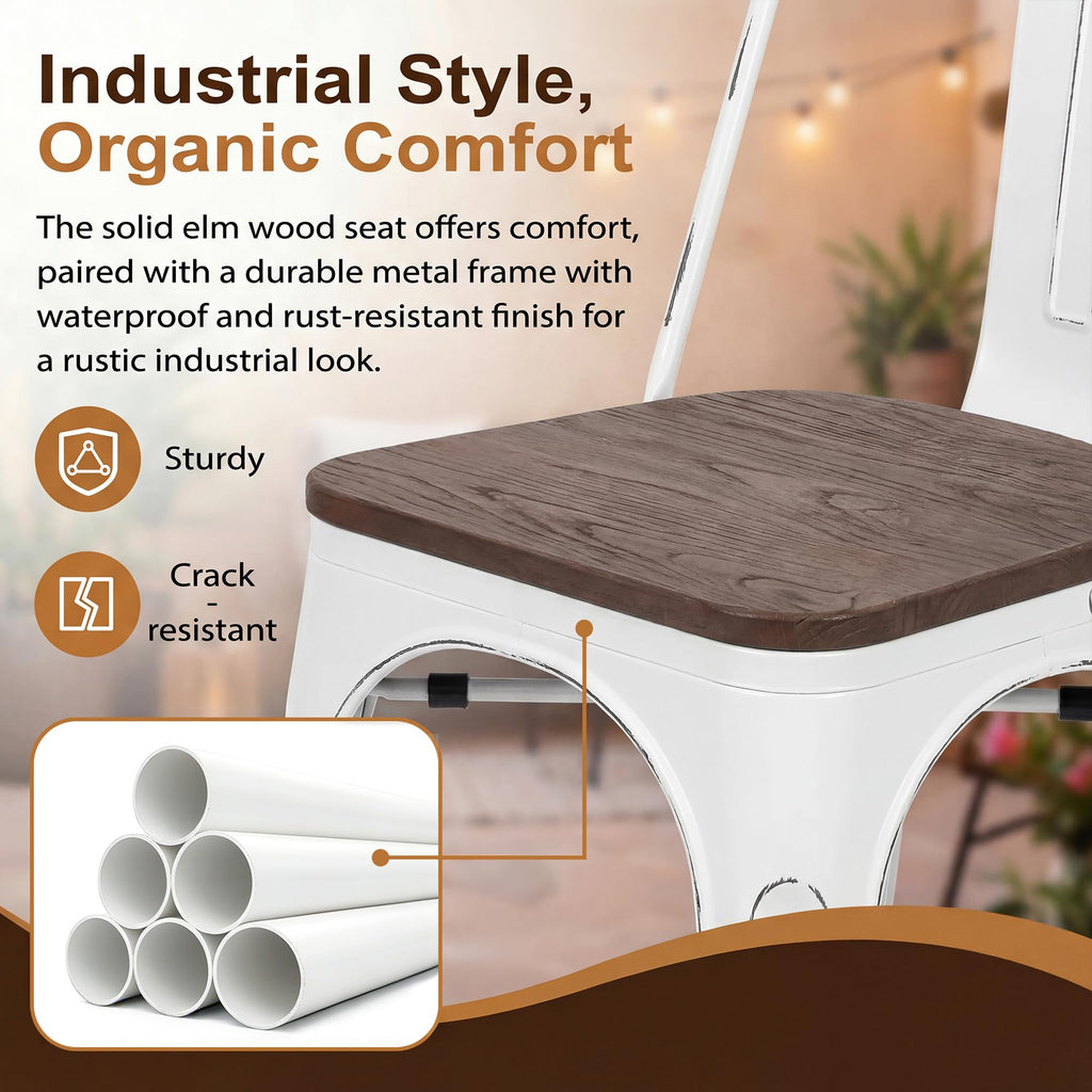 Metal Dining Chair Stackable Industrial Vintage Kitchen Chairs Indoor-Outdoor Bistro Cafe Side Chairs with Back and