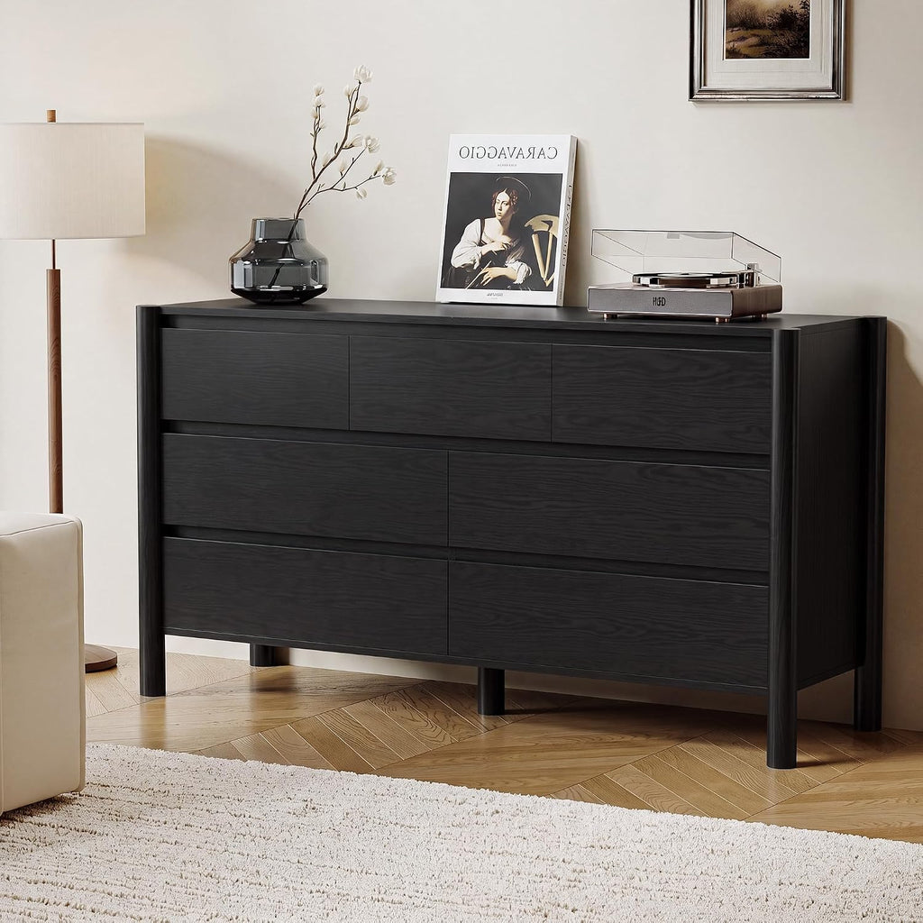 51" Wide 7-Drawer Dresser , Mid-Century Modern Chest with Solid Wood Legs, Concealed Handle,Large Wood Storage
