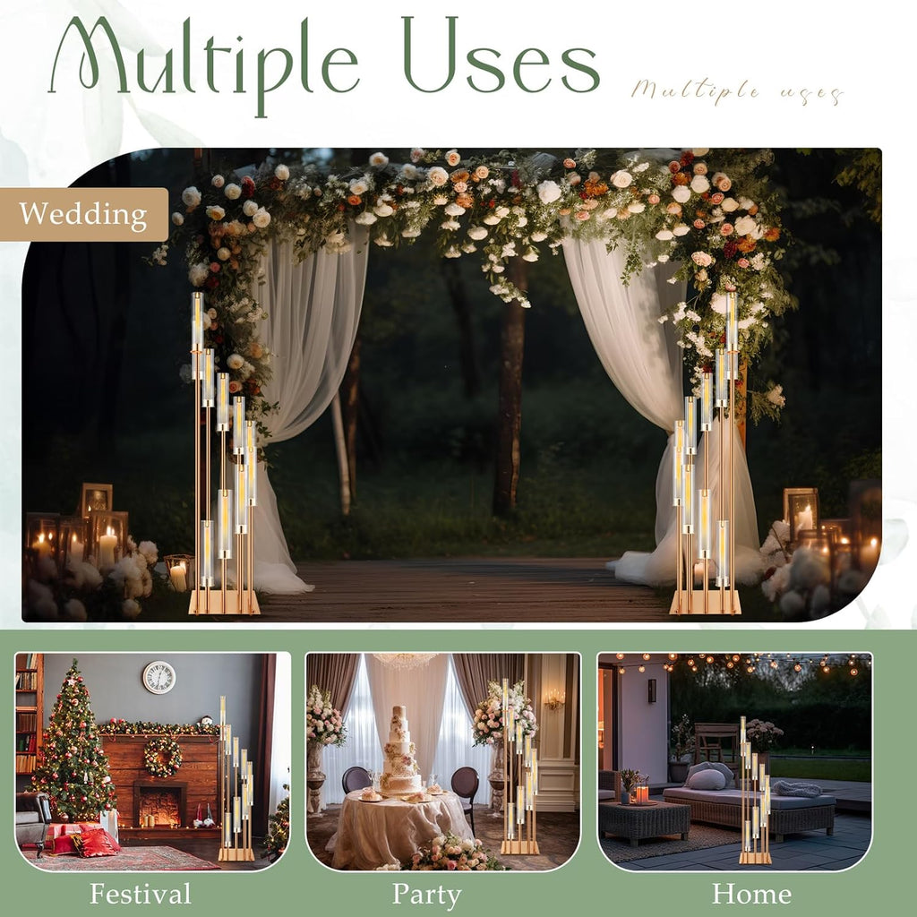 2 Pack 10 Arms Wedding Candelabras Centerpiece,50 Inches Tall Floor Standing Candle Holders with Clear Acrylic Shades